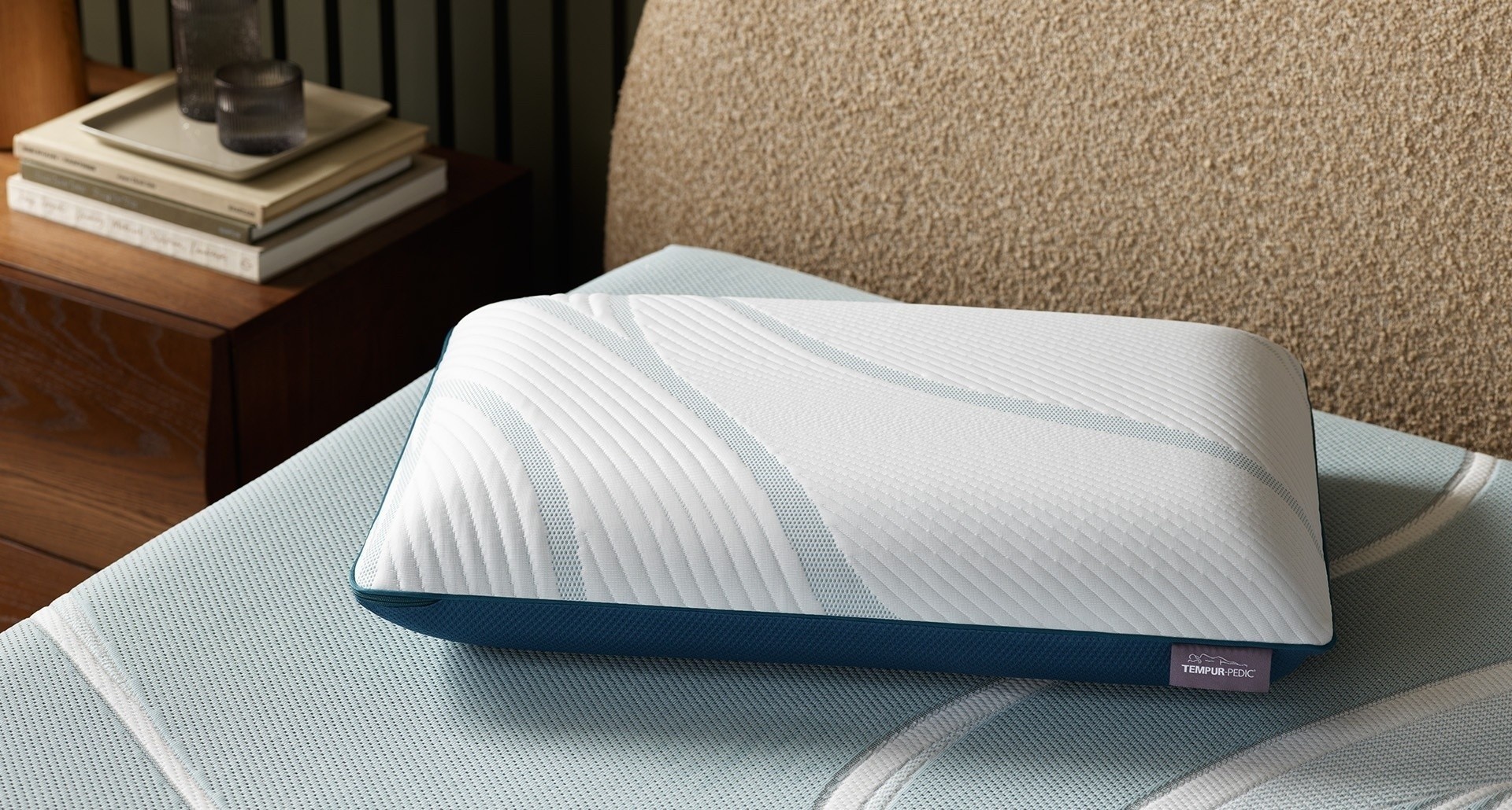 Adapt Pro Lo Pillow laying on a Tempur Pedic mattress